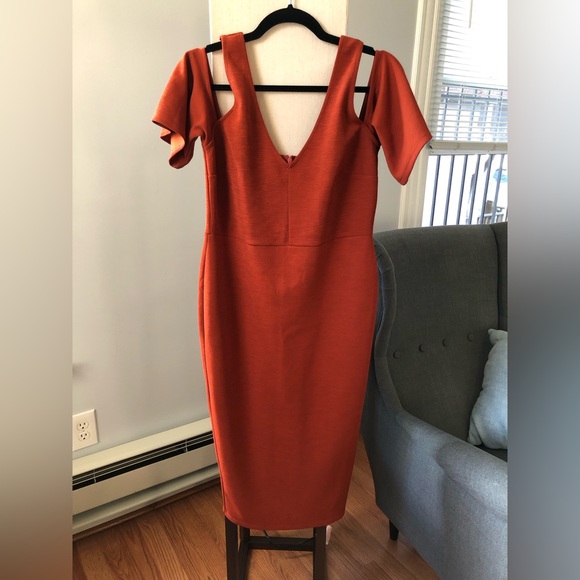 ASOS Cut-out MIDI Dress New Burnt Orange Size 10 - Picture 3 of 10
